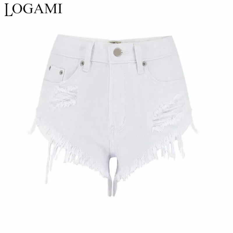 

Белые рваные шорты-бойфренды LOGAMI, женские нестандартные повседневные короткие джинсы, женские летние джинсовые шорты