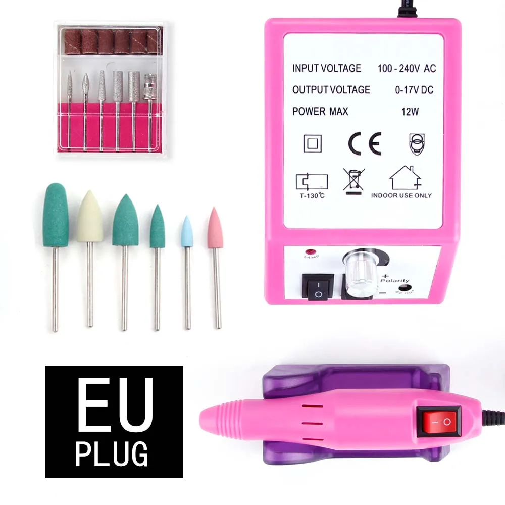 Pink machine Set11 Дрель для ногтей, электрический аппарат для маникюра, гель для удаления кутикулы, фрезерные керамические сверла, набор фрез для педикюра, машинка для маникюра, дизайн ногтей - Цвет: Pink machine Set11