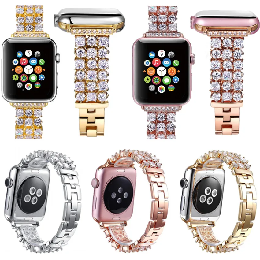 Ремешок из нержавеющей стали для Apple Watch Band 38 мм 42 40 44 браслет со стразами iwatch band