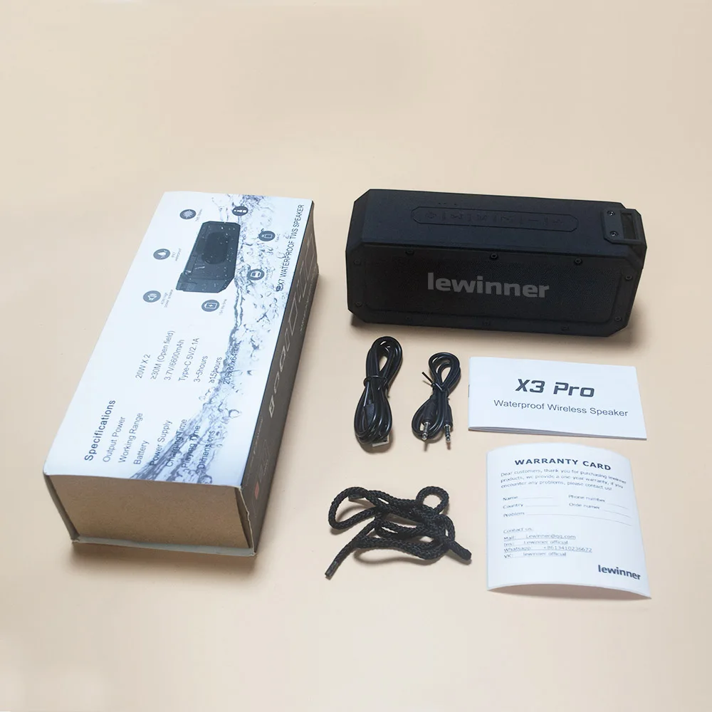 Черный Lewinner X3 Bluetooth динамик IPX7 водонепроницаемый портативный беспроводной динамик 40 Вт динамик s 15H время воспроизведения с тяжелыми басами - Цвет: Черный