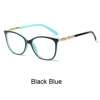 Black Blue Ralferty, роскошная кристальная оправа для очков, женские дизайнерские блестящие очки, оправа для очков, оптическая близорукость, нулевая точка, прозрачные очки F95162 - Цвет оправы: Black Blue