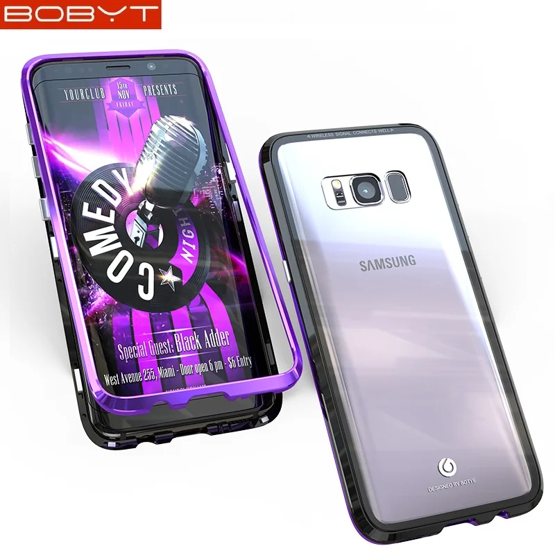 BOBYT металлический алюминиевый бампер для Samsung Galaxy S8 S9 магнитная рамка закаленное