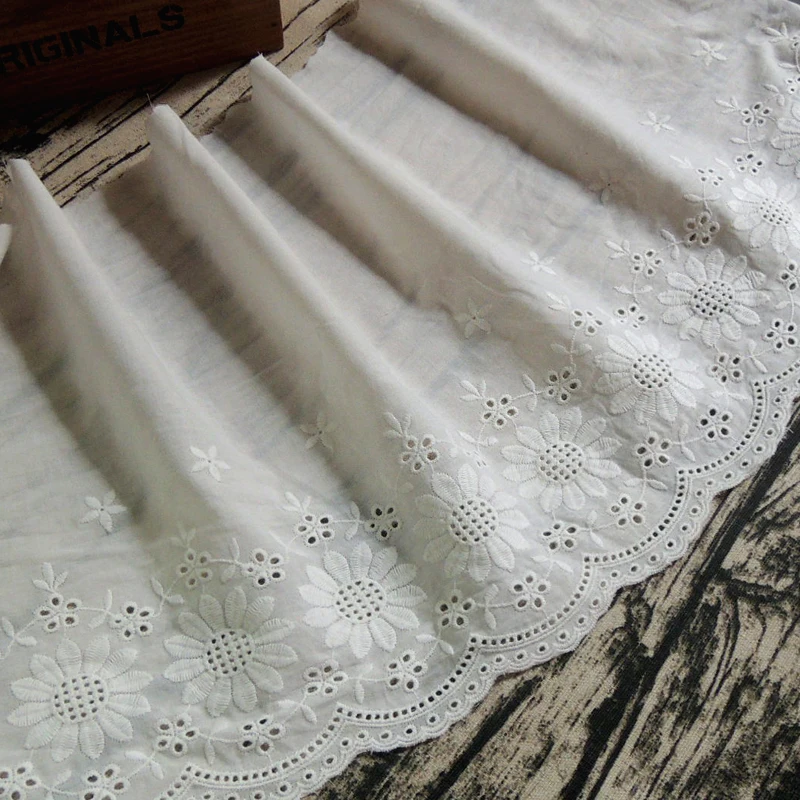 

5yards width27cm White Cotton Cloth Embroidery Lace trim Fabric DIY hand sewing hemline clothing skirt hem lace edge accessories