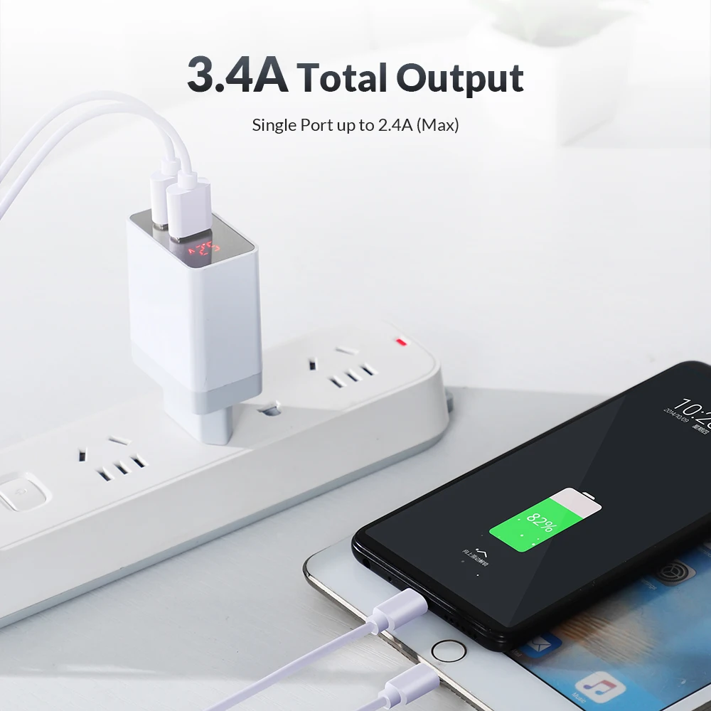 TOPK B249 светодиодный цифровой Дисплей Dual USB Wall Зарядное устройство для iphonexs XiaoMi Mi9