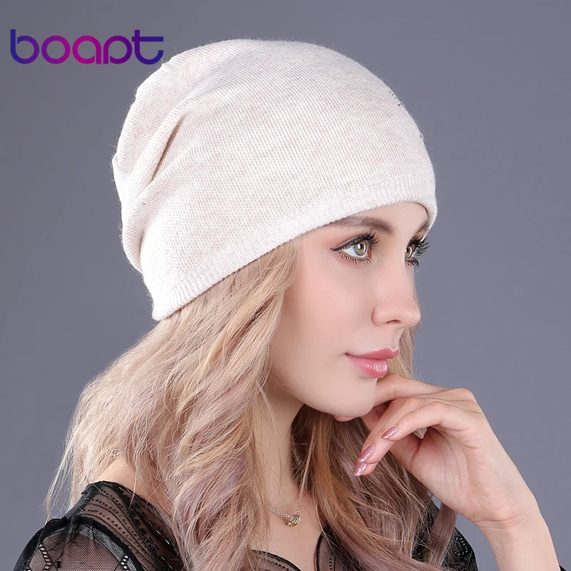 [boapt] бриллиант двухъярусный шерсть вязаный толстый женские зимние шапки складки