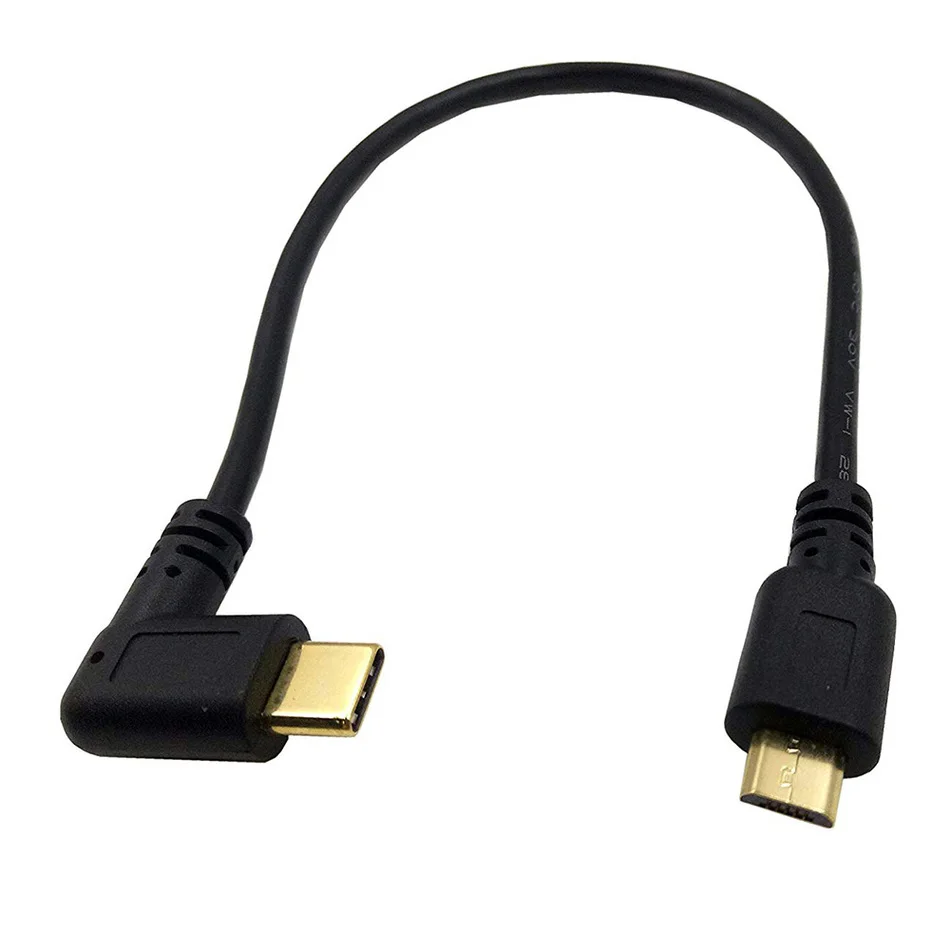Кабель USB C к Micro позолоченный шнур Type 2 0 90 градусов для устройств Macbook Pro и Android 25 см