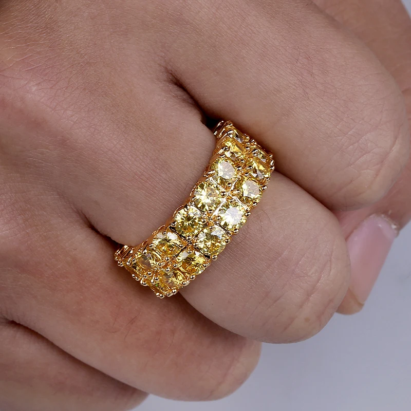 Мужское кольцо MISSFOX желтое с фианитом в стиле хип-хоп 18 К золотое модное высокого