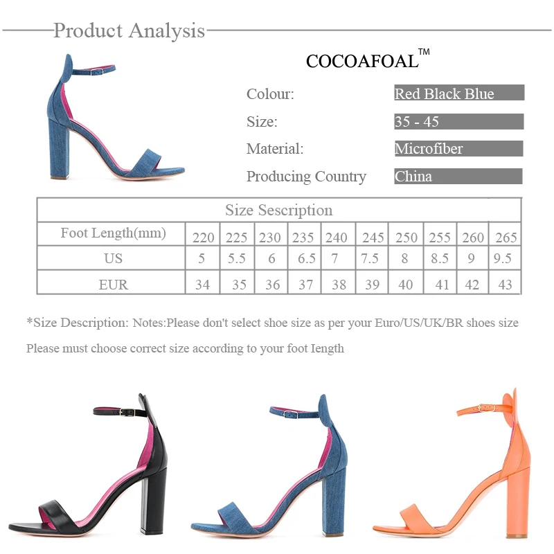 Женские вечерние босоножки COCOAFOAL с открытым носком черные синие Большие размеры