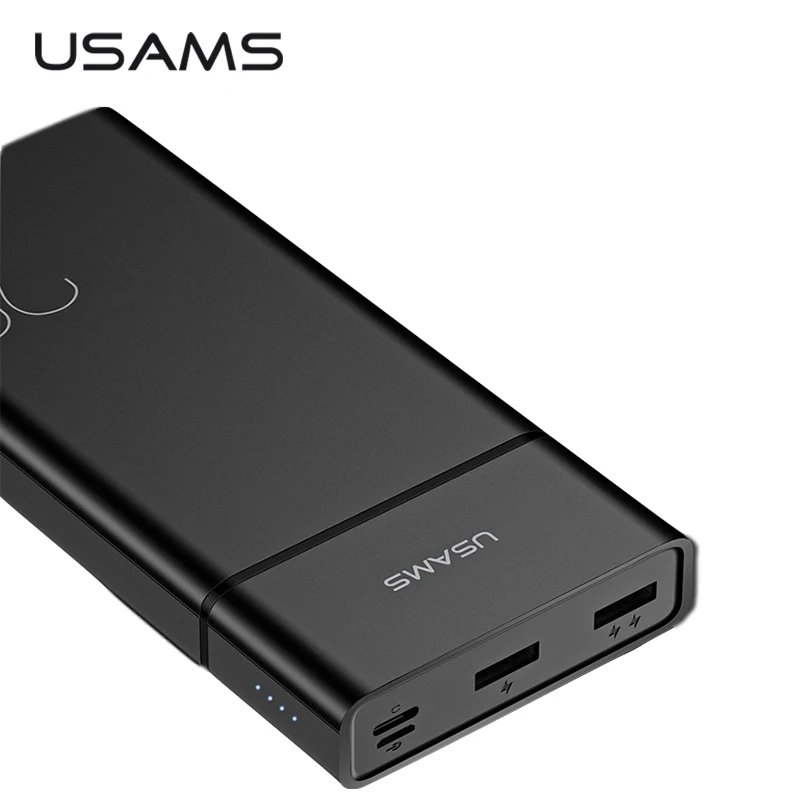 USAMS портативный 20000 мАч Внешний аккумулятор Двойной USB Micro Type c порт внешний тонкий