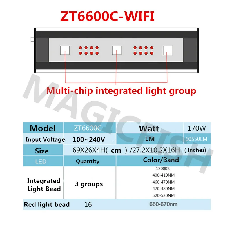 ZT6600C WIFI ZET светильник ZT6600 ZT-6600C wifi светодиодный светильник полный оптический спектр морской аквариумный светильник коралловый УФ Интеллектуальный кронштейн лампа с приложением - Цвет: ZT6600C WIFI