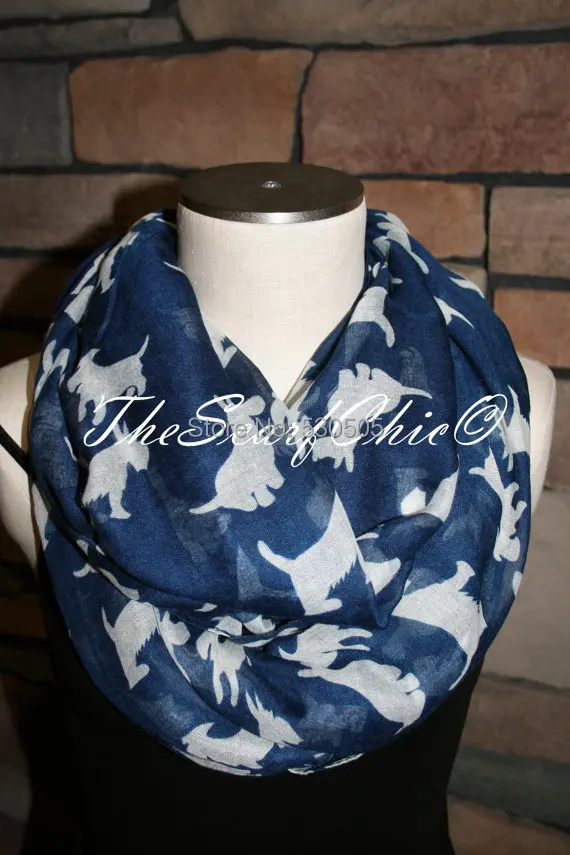 

Scottie Dog Print Scarf Navy Blue good gift idear
