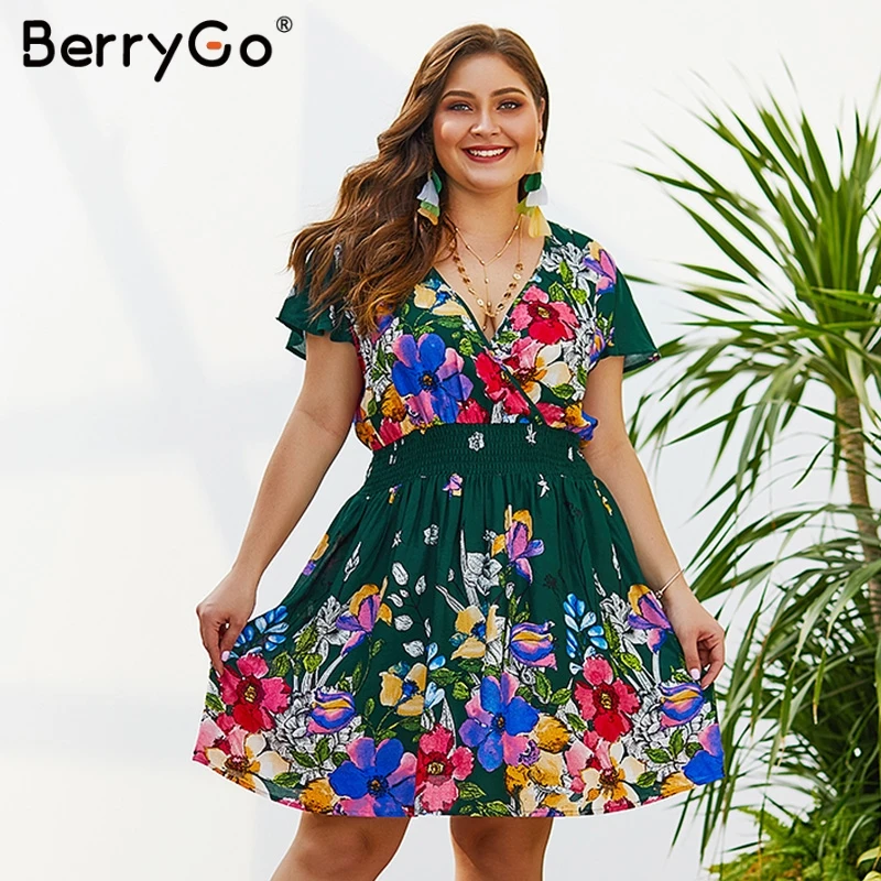 BerryGo Boho платья платье с цветочным рисунком женские большие размеры Летние