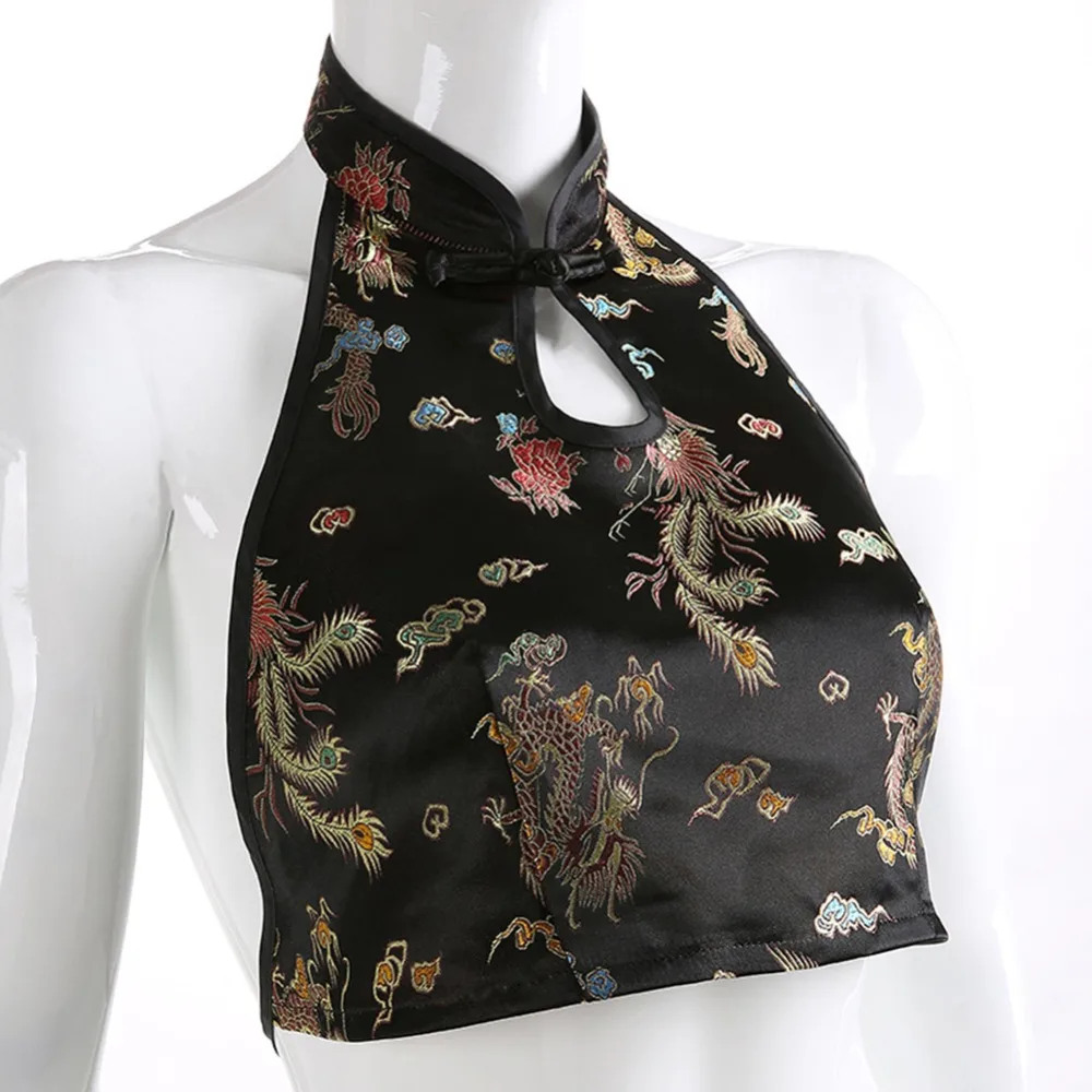 Женский винтажный укороченный топ с вышивкой Cheongsam летние пикантные топы