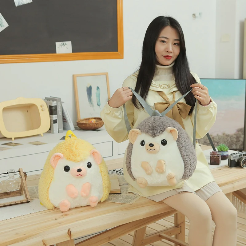 

32cm Cute Cartoon Hedgehog Shoulder Pack Furry Animal Kawai Large Capacity Plush Bags Kids Birthday Gifts Little Girl schoolbag