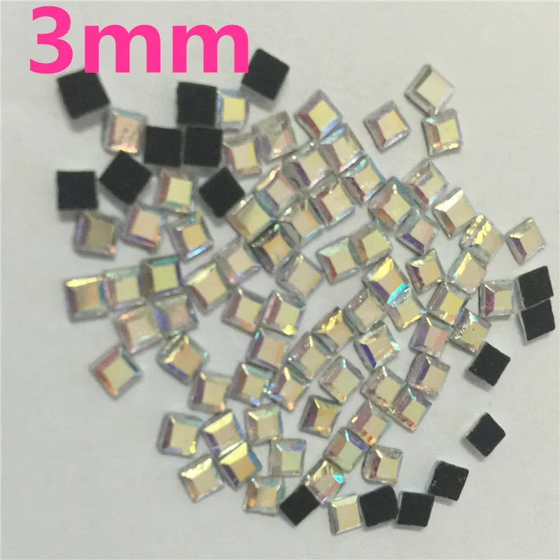 300 шт. кристалл AB 3*3 мм квадратная форма горячей фиксации FlatBack strass прозрачные