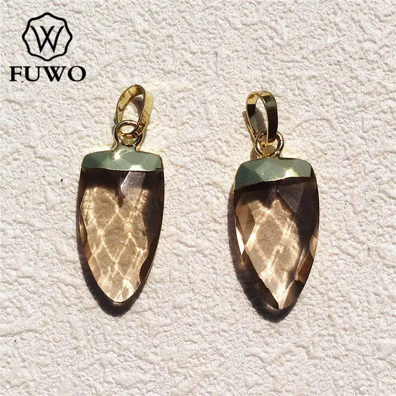 

FUWO дымчато-серый кварцевый резной кулон 24 к Гальванизированный высококачественный натуральный камень в форме зубов Boho ювелирные изделия о...