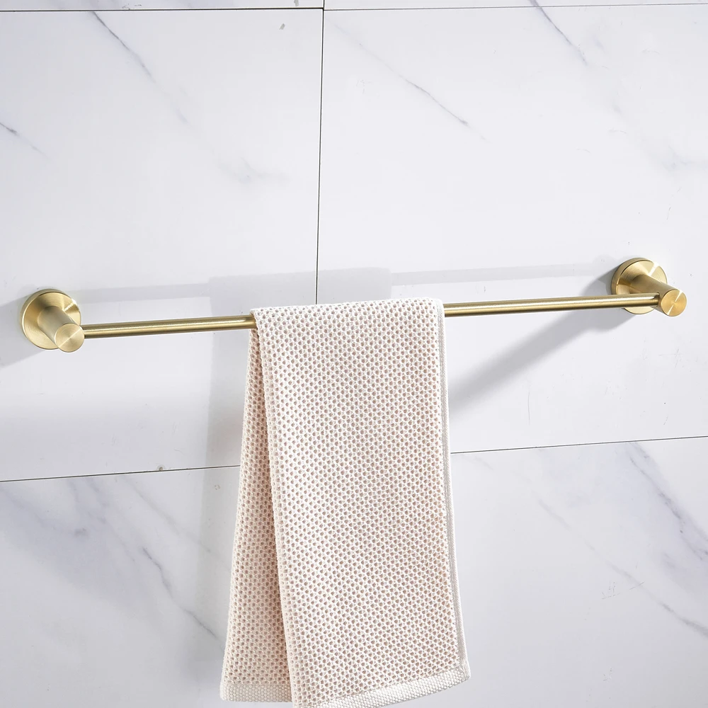 Leyden Bathroom Brushed Gold Towel Bar Single Rod Holder 24 Inch Length Solid Stainless Steel Wall Mounted Round Bottom | Обустройство