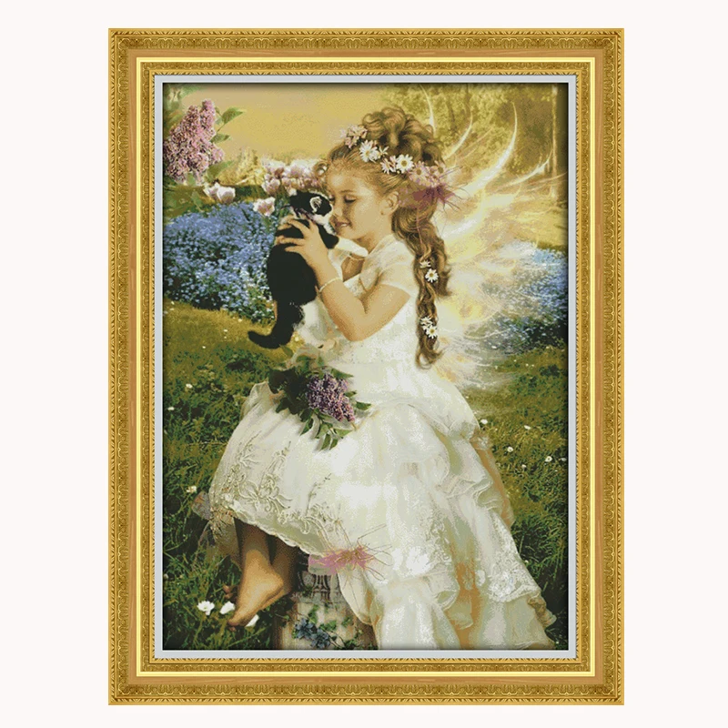 Вышивка крестиком JoySunday сделай сам девушка с кошкой DMC14CT11CT хлопковая вышивка