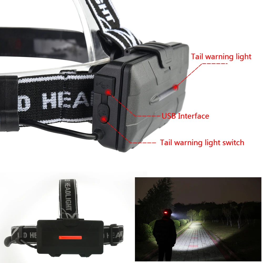 Налобный фонарь yunmai 4 * XM L T6 + 2 COB красных светодиода|Налобные LED-фонари| |