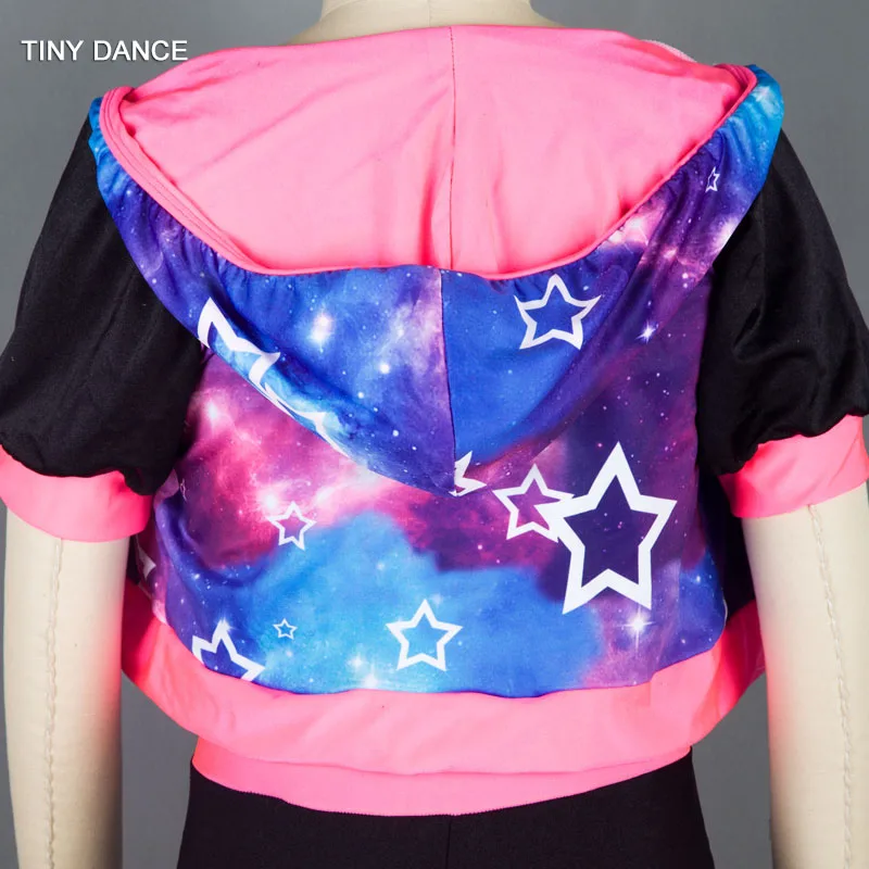 3 in 1 Child and Adult Jazz &amp Tap Dance Costume Set including Short Sleeve Hooded Jacket Black Spandex Bra Top Shorts 18318 |