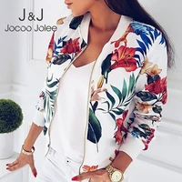jocoo jolee women autumn retro floral print zipper up casual jacket long sleeve outwear women basic jacket bomber famale