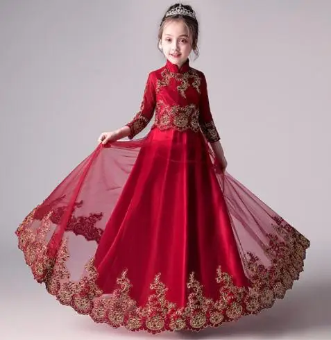 2018 высококачественное красное платье ручной работы для девочек с аппликацией