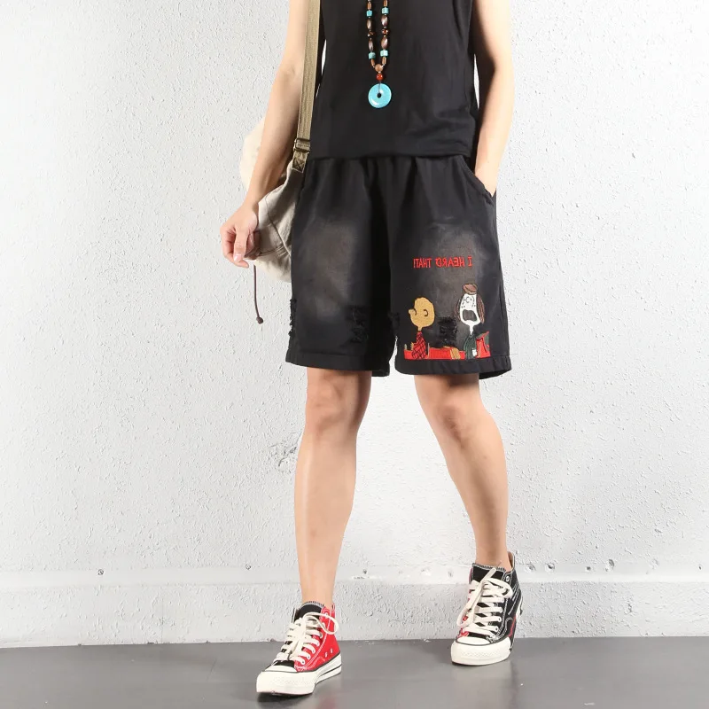 Джинсовые шорты ярких цветов для женщин Европейский бойфренд рваные короткие