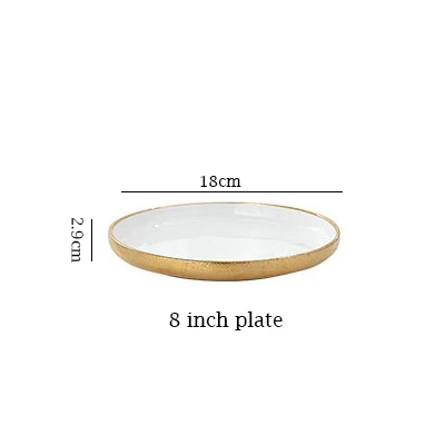 8 inch plate 1 шт. в скандинавском стиле, керамическая золотая тарелка, креативное фарфоровое блюдо, миска для супа, риса, набор, тарелка для закусок, десертный ужин, поднос для торта, посуда - Цвет: 8 inch plate