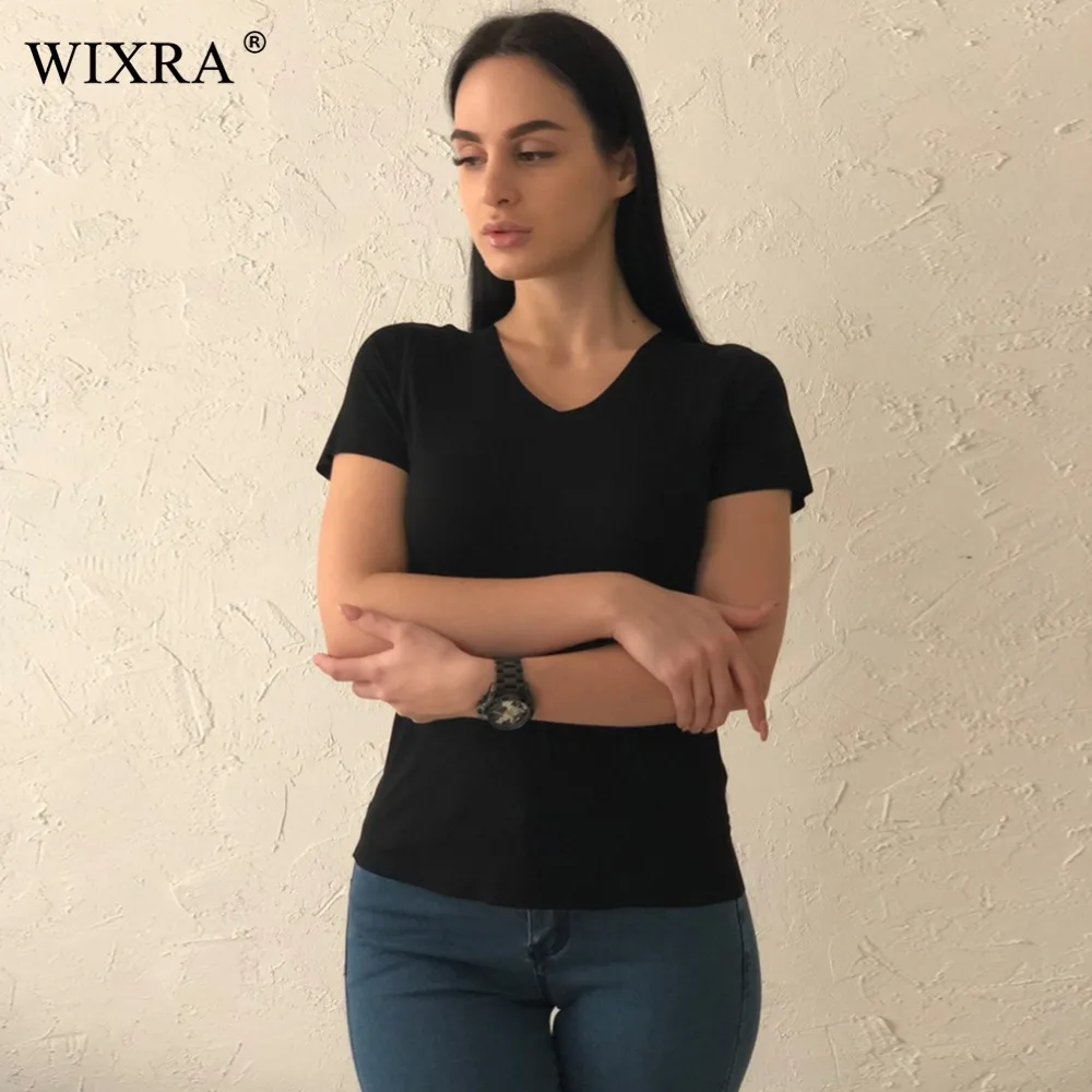 Женская Базовая футболка Wixra с v образным вырезом Новинка лета 2018 Женские