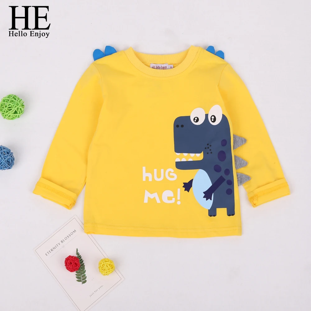 HE Hello Enjoy/Весенняя детская футболка одежда для маленьких мальчиков хлопковые