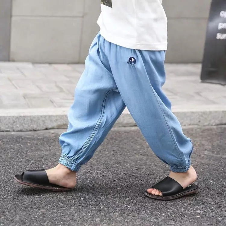 Детские джинсы для мальчиков летние детские с эластичной резинкой на талии