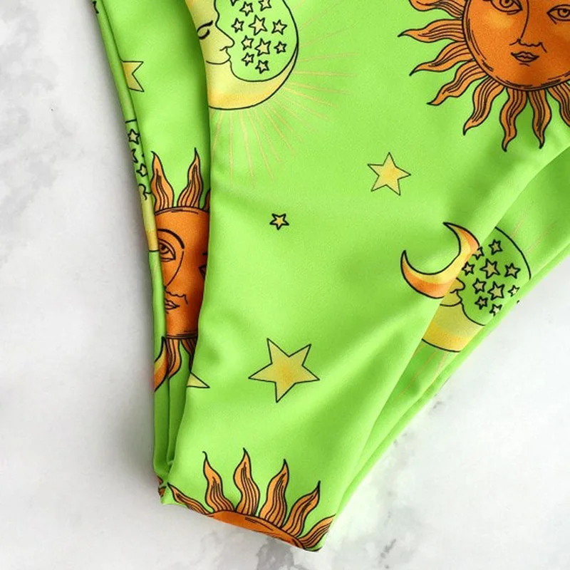 

New Sexy Bikinis Set Women Swimwear Retro SUN-STAR Print Strapless Swimsuit Female Reversable Bottom Bathing Suit 2pcs Beachwear