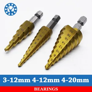 3 шт., ступенчатые сверла из быстрорежущей стали с титановым покрытием, 3-12 мм4-12 мм4-20 мм