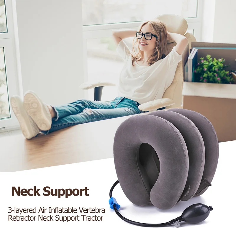 Air Cervical Neck Massage Pillow Inflatable Soft Relaxation Stretcher Pain Relief Head Back Traction Adjustable Brace Device | Дом и сад