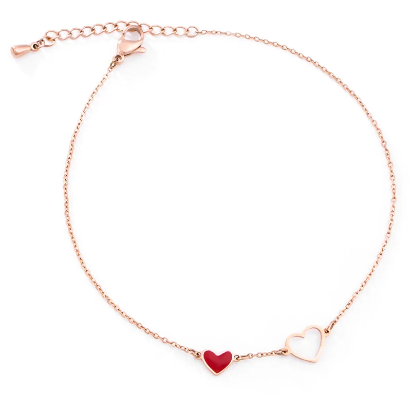 rose gold Yun ruo модные шикарные красное сердце ножной браслет с цепочкой для женщин, платье для девочки на день рождения подарочный розово-золотой Цвет 316L Нержавеющая сталь изделия не выцветают - Окраска металла: rose gold