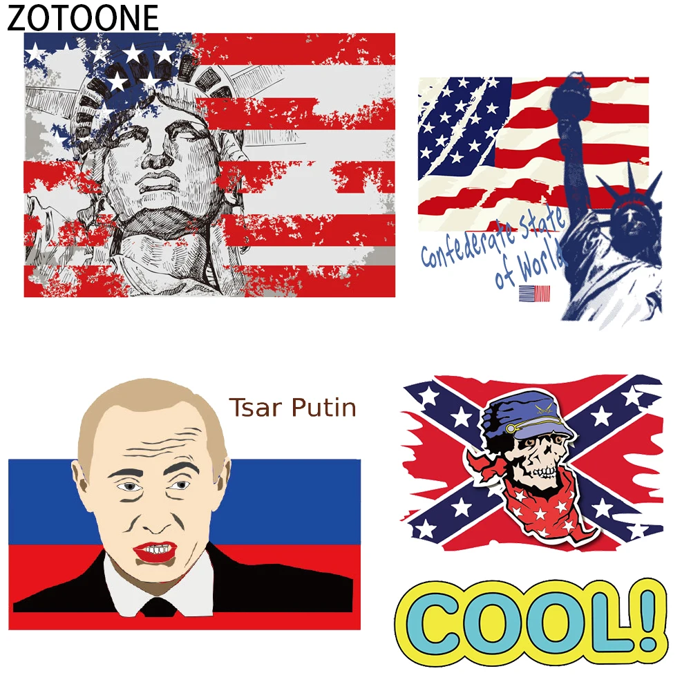 

ZOTOONE Personality National Flag Iron on Patches Applique Funny Sticker on Clothes Heat Transfer Washable Applications Stickers