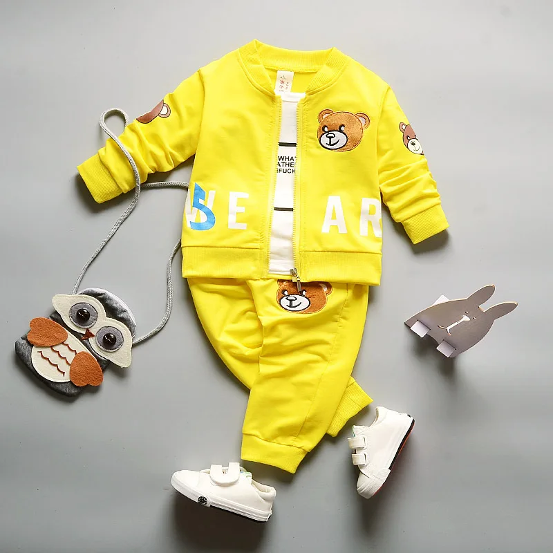 

Одежда для детей весенне-осенние комплекты из 3 предметов комплект для мальчиков и девочек: кофта с длинными рукавами и рисунком медведя + шт...