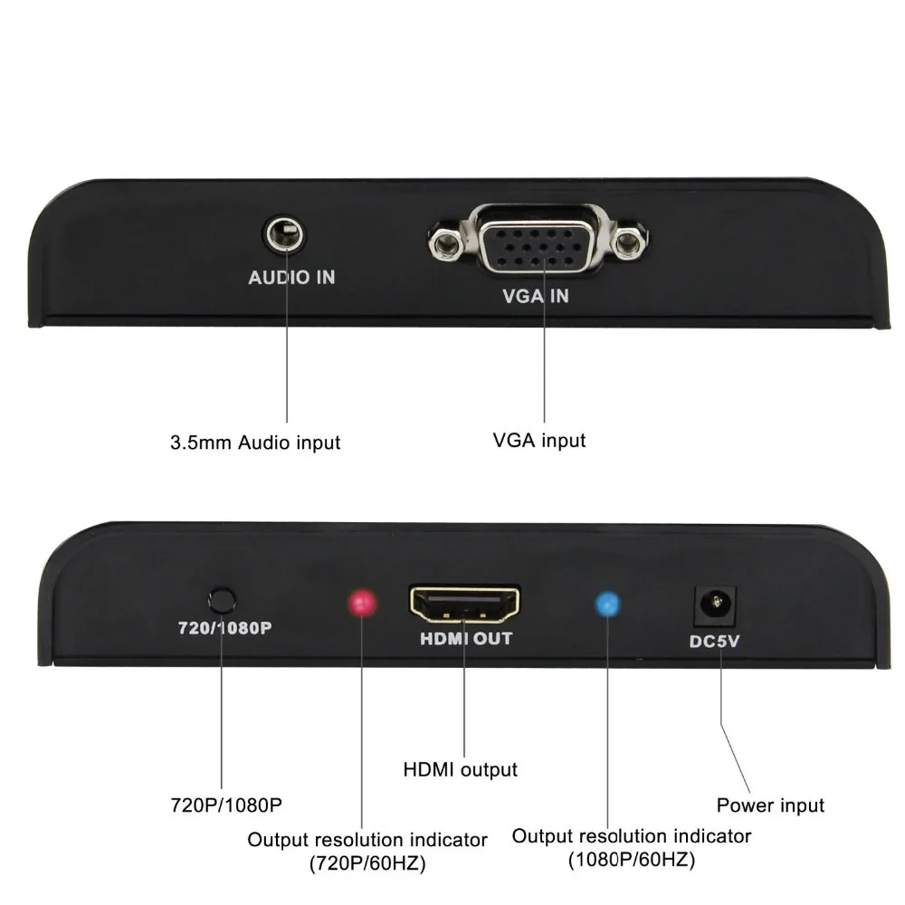 

VGA to HDMI Converter VGA Audio to HDMI 720p/1080p Scaler Converter Adapter Box for Laptop/PC Full HD HDTV with DC Power