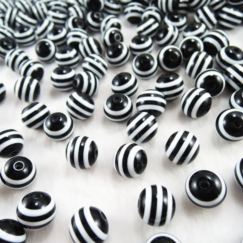 Оптовая Продажа Акриловые круглые свободные смолы Бусины в полоску Стиль черный