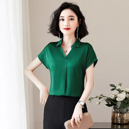 2019 люс размер блузка шифоновая женские рубашки с рукавом коротким v-образный