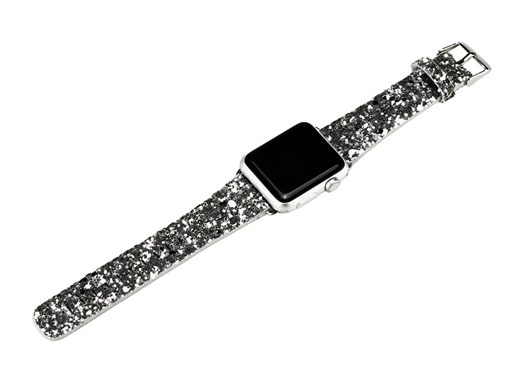 Рождество с блестками Мощность Кожа Bling наручных часов iWatch, ремешок для наручных часов Ремешок для наручных часов Apple Watch Series 5/4/3/2/1 38 мм 40 мм 42 44 мм