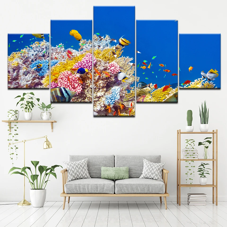HD с 5 шт. холсте подводный мир тропических рыб коралловых рифов Печать на номер