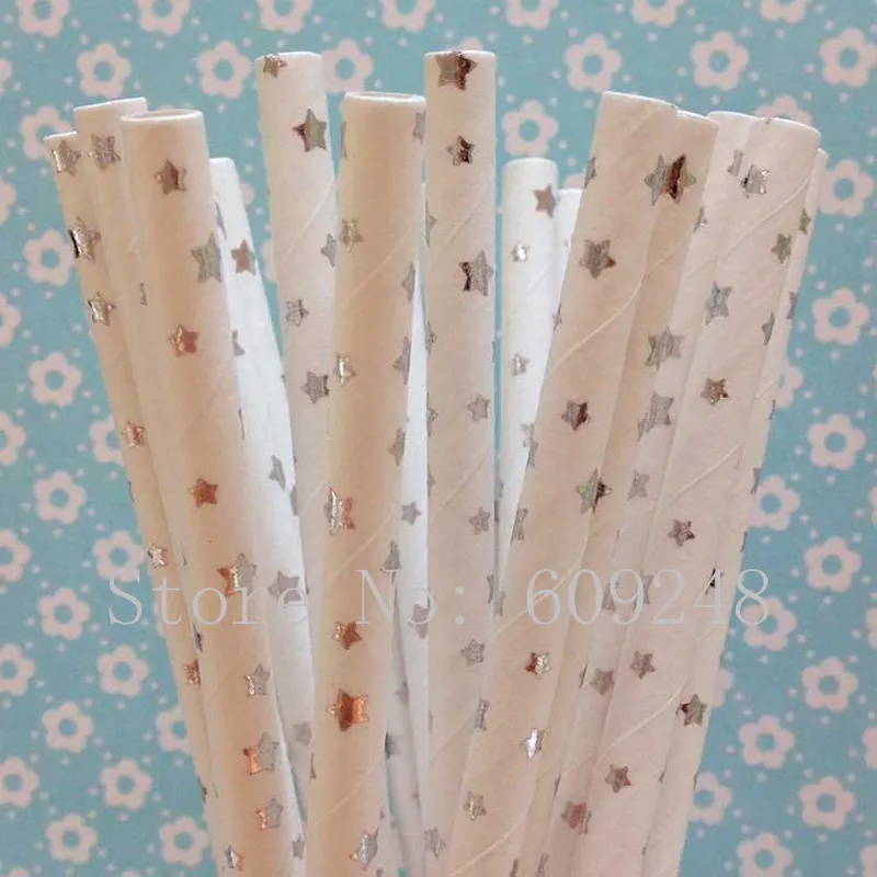 

100pcs Metallic Silver Foil Star Paper Straws,Cocktails Drinks,Novelty Celebration Wedding Anniversary Christmas Party Decor