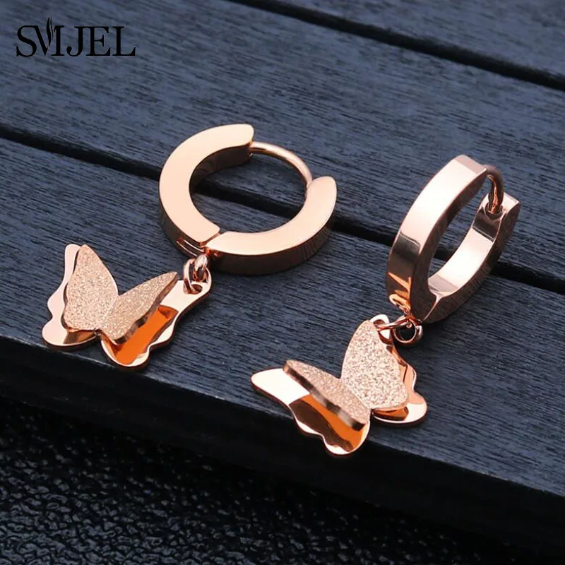 Серьги гвоздики SMJEL женские изящные украшения из нержавеющей стали под розовое
