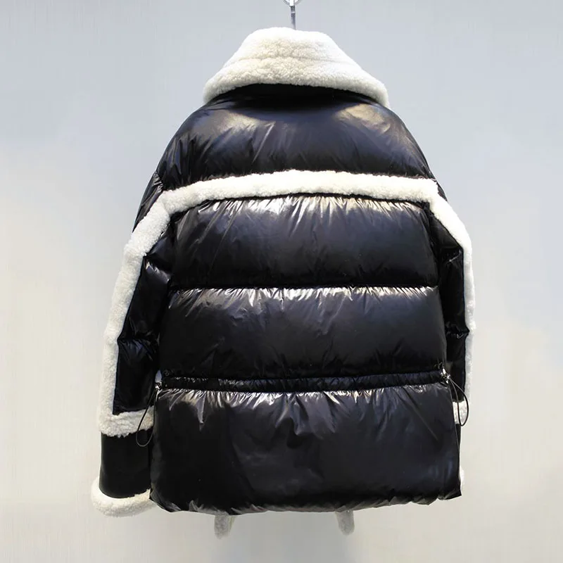 

ZURICHOUSE European Design Silver Down Coat Woman Winter 2021 High Quality Real Lambswool Splice Warm Down Parka Jacket Female