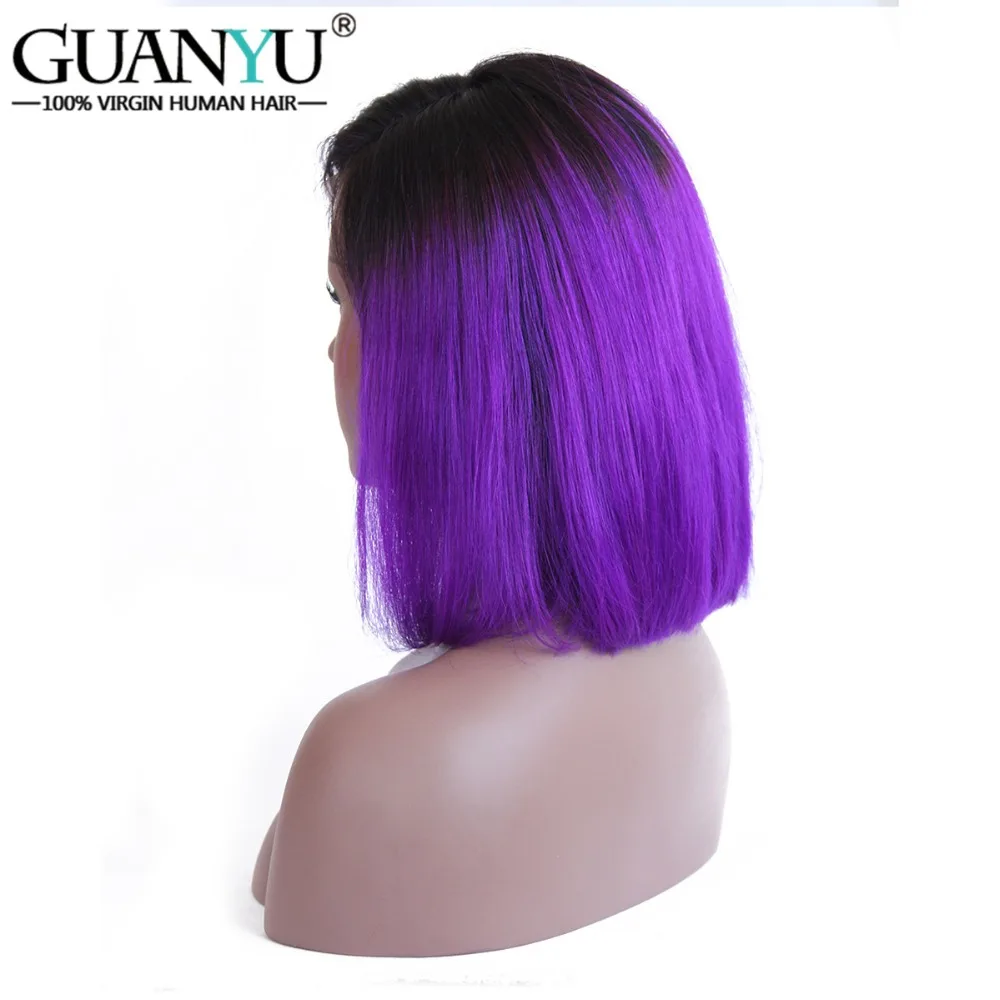 Guanyuhair Омбре # 1B/фиолетовый Боб Короткие парики с кружевами спереди прямые