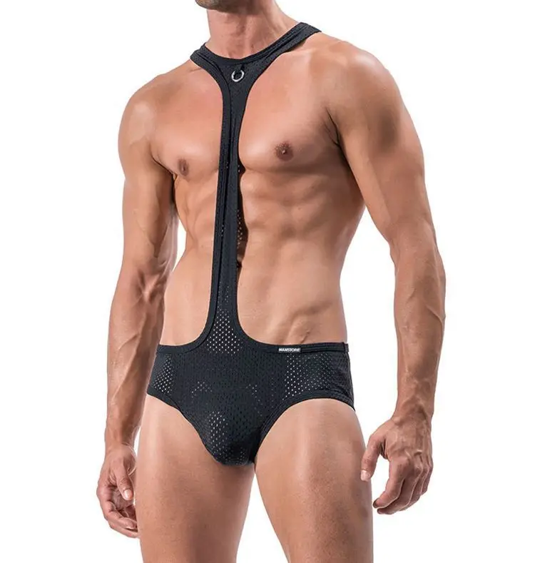 Черное сексуальное нижнее белье мужское эротический боди с лямкой на шее для