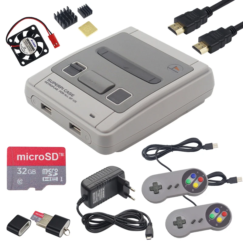 Retroflag SUPERPi CASE J безопасный перезапуск корпуса + 2 геймпада 32 ГБ sd карта HDMI 3A адаптер