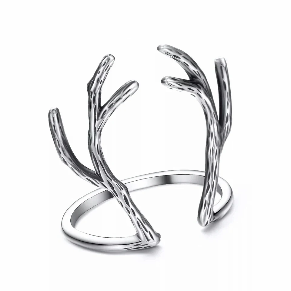 925 Sterling Silver Deer Antler Rings Authentic 100% Unisex Open 2018 Fine Jewelry Best Gift Wholesale | Украшения и аксессуары
