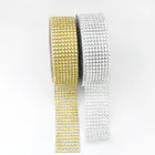 Блестящая сетчатая лента из тюля, 2 метра, золотого и серебряного цвета, горный хрусталь для отделки, аппликации для украшения одежды